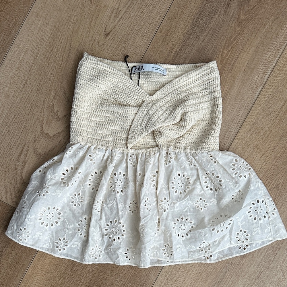 Zara Beige Crochet and Eyelet top
